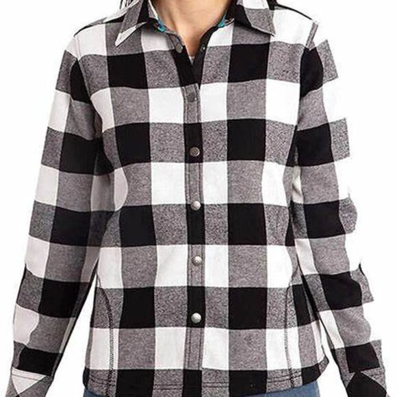 Orvis Tops - Orvis | Ladies Black White Checker Fleece Lined Button Front Shacket Size Medium